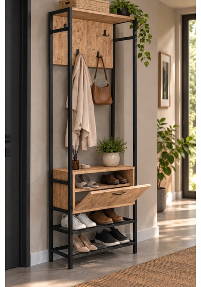 Sulorahome Metal Portmanto Kahverengi 180 Cm Kahverengi - Siyah