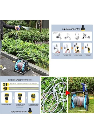 Makaralı Hortum Seti 20 Metre Garden Kit Bahçe Çeşme Su Hortumu İç Çap 1/2 Sulama Araç Yıkama