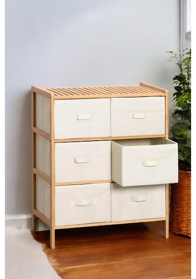 Digithome Bambu 6 Çekmeceli Dolap Çok Amaçlı Düzenleyici Organizer Şifonyer - B9196 Kahverengi