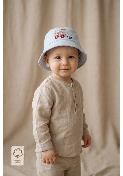 Minory Baby - %100 Pamuk Ayarlanabilir Bebek Şapkası 0-1 Yaş Bej Bej