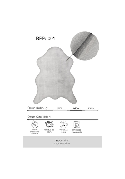 Tosia Floke Peluş Post Şeklinde Halı - Gri - Salon Antre - Yıkanabilir Kaymaz Tabanlı Yumuşak Polyester Halı