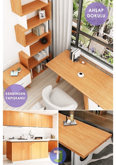 Technojet Kendinden Yapışkanlı Ahşap Görünümlü Mutfak Banyo Tezgah Duvar Dolap Masa Kaplama 60x500cm 001