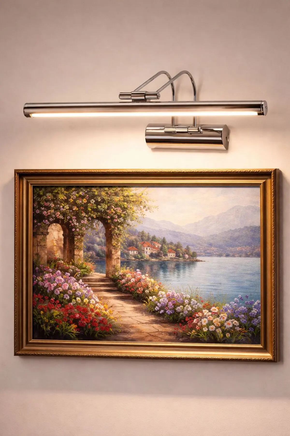 35cm Krom Kasa Dekoratif Duvar Apliği 220v Led Uyumlu Modern Aydınlatma Sarı Işık