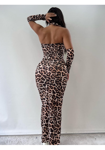 Pink Life Leopar Kolluklu Göğüs Dekolteli Midi Boy Elbise Leopar Pink Life Leopar Kolluklu Göğüs Dekolteli Midi Boy Elbise Leopar