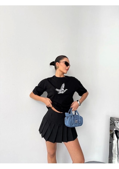 Yake Store Kısa Kol Baskılı T-shirt - Siyah - Siyah