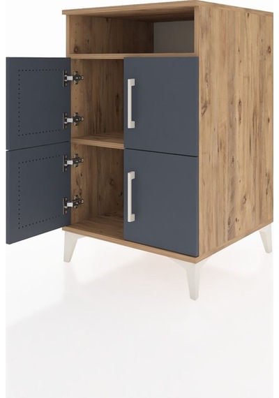 Kronos Komodin 2 Raflı 4 Kapaklı 60x59x96 Çam-antrasit Çam