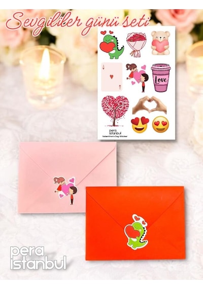 2 Adet Renkli 13x18 Zarf Ve Hediyelik Not Kartı Sticker Seti Sevgililer Günü Yıl Dönümü Not Kartı