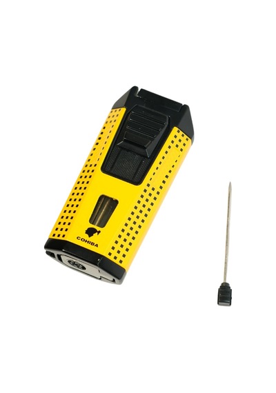 Cohiba Çift Torch Pürmüz Delicili Sarı Siyah Nokta Desenli Metal Puro Çakmağı - Tr9536