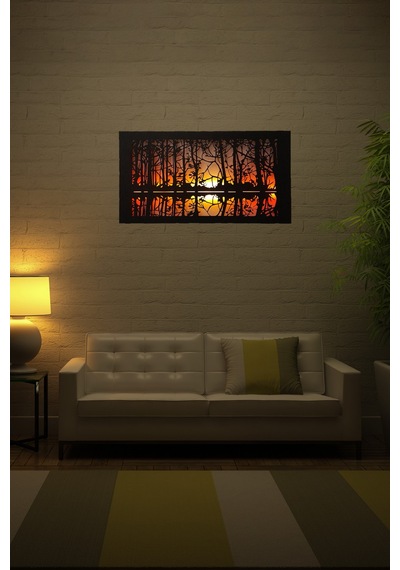Led Işıklı Ormanda Günbatımı Temalı Tablo Duvar Dekorlu Gece Lambası Kırmızı - 737256255 Kırmızı