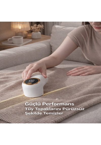 Dijital Ekranlı Şarjlı Tüy Toplayıcı 3 Kademeli Güçlü Tüy Temizleme Cihazı Beyaz