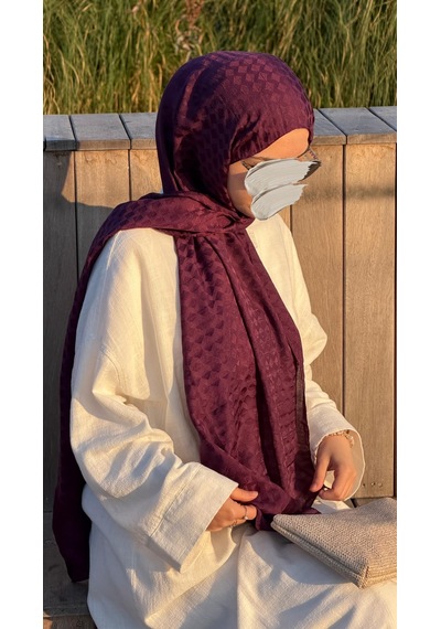 Qalortex Scarf Premium Pamuklu Jakar Şal-patlıcan Mor