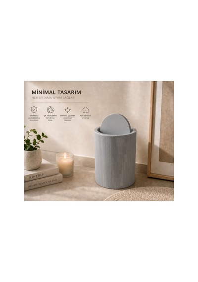 Novaflip Açılır Kapaklı Yuvarlak Çöp Kovası 6,25 L Kompakt & Modern Tasarım 22 19 Cm Gri