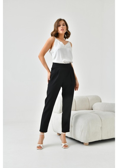Ftz Women Kadın Lastikli Pleli Dar Paça Pantolon Siyah 30744-siyah Siyah