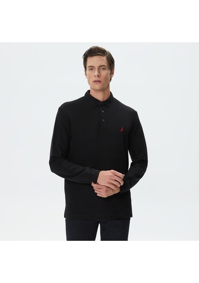 Nautica Erkek Siyah Classic Fit Uzun Kollu Polo Düz K37351t Siyah