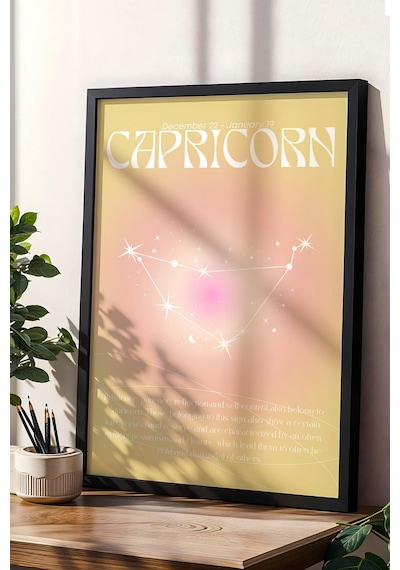 Capricorn Oğlak Burcu Çerçeveli Tablo Aura Enerji Renkleri Astrolojik Takım Yıldızı Sembolü