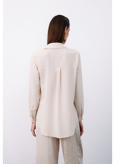 Sateen Düz Klasik Gömlek - Bej-122324 Bej