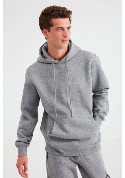 Grimelange Jorge Erkek Yumuşacık Kapüşonlu Organik Pamuk Kanguru Cepli Regular Açık Gri Sweatshirt