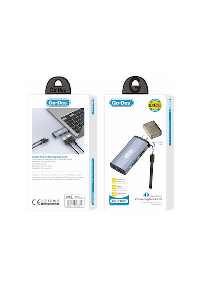 Go Des Gd-ct085 Type-c Bağlantılı 4in1 Hdtv Ses Ve Video Adaptörü Usb3.0/hdmi/3.5mm/4k Ultra Hd 60hz Gri