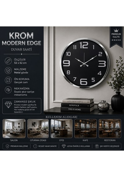 Krom Modern Edge 52 X 52 Cm Duvar Saati