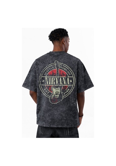 Tasarım Nirvana Rock Metal Müzik Grubu Baskılı Unisex Oversize Es Siyah