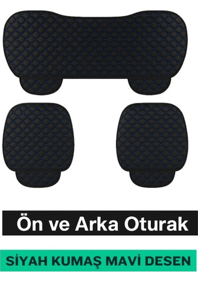 Nissan Qashqai Uyumlu 3 Parça Kapitone Koltuk Oturak Minderi Siyah Mavi