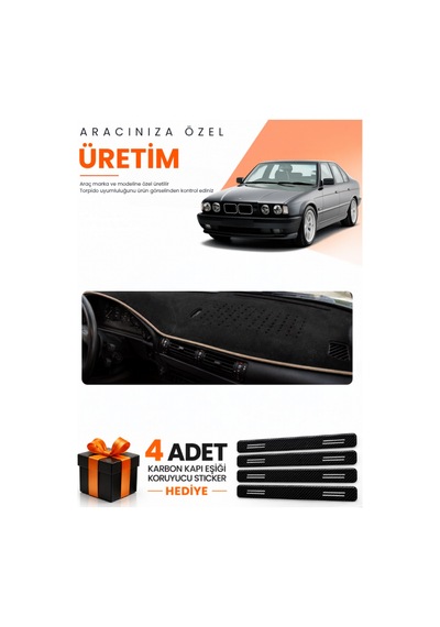 Bmw E34 1988-1996 Uyumlu Torpido Koruma Örtüsü Oto Kılıfı - Siyah Bej