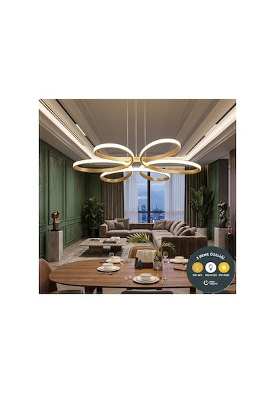 Papatya Model 3 Renk Yanabilen Gold Kasa Avize Ledli Ultra Aydınlatmalı Led Avize