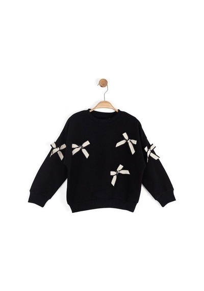 Kız Çocuk Fiyonk Detaylı Sweatshirt-16131 Siyah