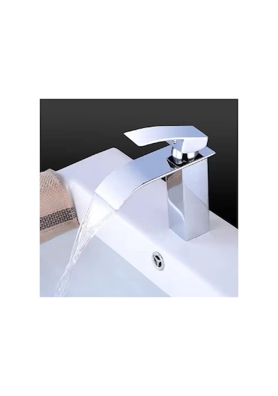 Rena Design Lavabo Bataryasi Krom Şelale Kare Gövde Eğimli Havza Banyo Armatür Çift Giriş Musluk Lüks Ergonamik