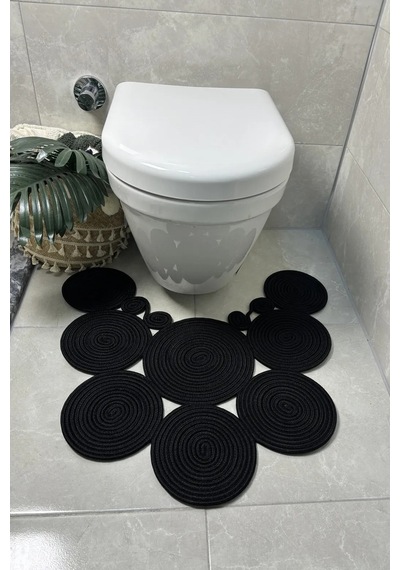 Buççin Online Mağaza Siyah Jüt, Hasır, Paspas, Banyo Paspası, Klozet Önü Paspası, Klozet Paspas, Çift Taraflı Jüt Siyah Çok Renkli