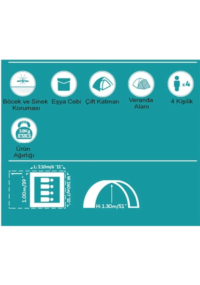 Bestway Pavillo 68091 Activeridge 4 Kişilik Çadır Mavi