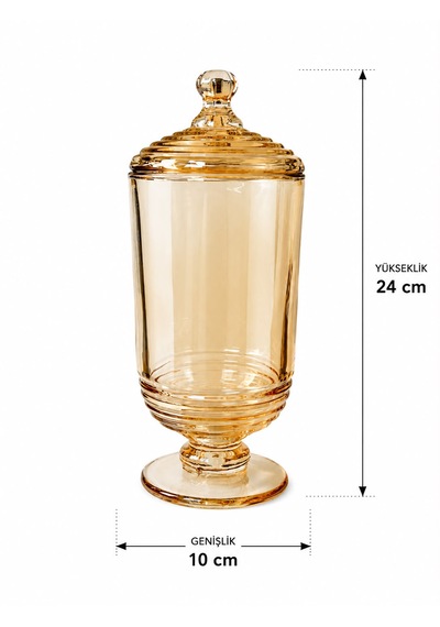 Chacha Home Halkalı Cam Kapaklı Ayaklı Drajellik & Şekerlik 780 Ml - 24 Cm Bal Rengi