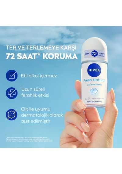 Nıvea Kadın Roll-on Deodorant Fresh Natural 50ml Ve Mini Roll-on 25ml, 72 Saat Anti-perspirant Terle Sku: Smg8690010447746