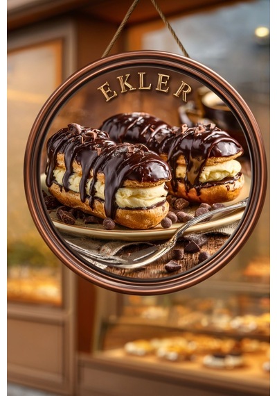 Ekler Tatlısı Temalı İpli Ahşap Kapı Duvar Süsü, Pastane, Tatlı Dükkanı, Cafe Tablo Dekoru