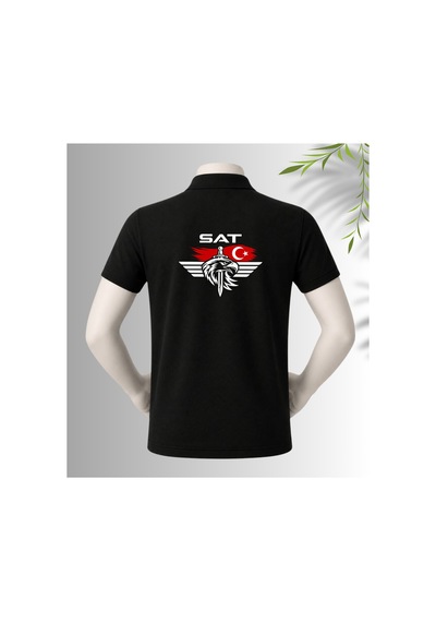 Dafri Özel Tasarım Sat Baskılı Polo Yaka %100 Pamuklu T-shirt Siyah
