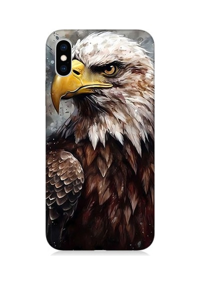 Apple Uyumlu iPhone X Silikon Kılıf Asil Beyaz Başlı Siyah Kartal