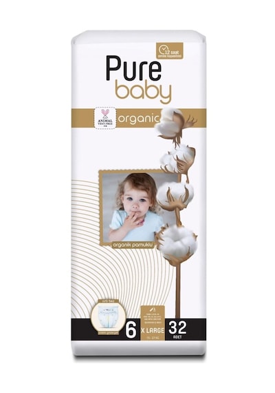 Pure Baby Organik Pamuklu Cırtlı Bez Tekli Paket 6 Numara XXL 32