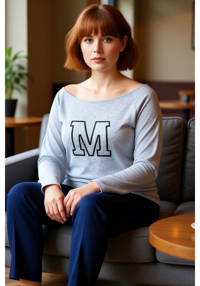 Ersefa Kadın Büyük Beden Kayık Yaka Uzun Kollu Pamuklu Bluz Crop Kesim S Gri Melanj - Lacivert