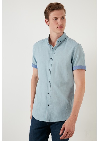 Buratti Pamuklu Slim Fit Düğmeli Yaka Kısa Kollu Erkek Gömlek Cf21S112546 Aqua