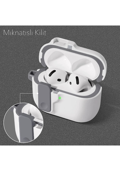 Apple Uyumlu AirPods Pro 3. Nesil İle Kılıf Standlı Kilitli Tpu Premium Matte Trip Case Beyaz