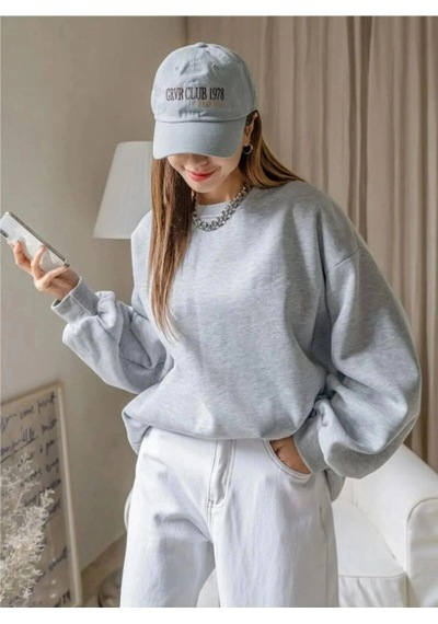 Mbb E-ticaret Kadın 3 İplik Pamuklu Oversize Yarım Fermuarlı Yakalı Basic Sweatshirt - Gri