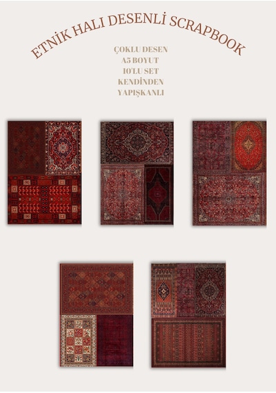 Çoklu Desen Etnik Halı Motifli 10'lu Scrapbook Kağıt Seti A5 Boyut