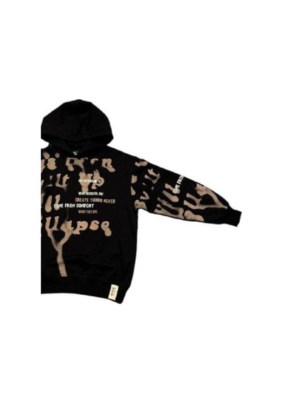 Carinos Erkek Çocuk Oversize Kalıp Kapüşonlu Batik Desenli Sweatsirt-14848 Siyah