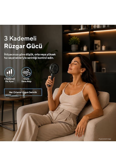 Kumtel Şarj Edilebilir Mini El Vantilatörü Type-c Şarjlı 3 Kademeli 400 Mah Hff-02c