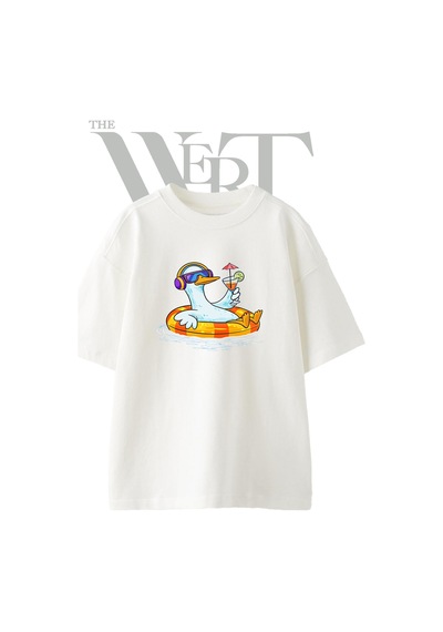 Thewert Summer Duck Tasarım Baskılı Ünisex Beyaz Oversize T-shirt