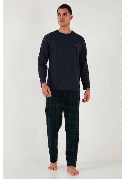 Buratti Pamuklu Regular Fit Bisiklet Yaka Ekoseli Erkek Pijama Takımı 6574001 Lacivert