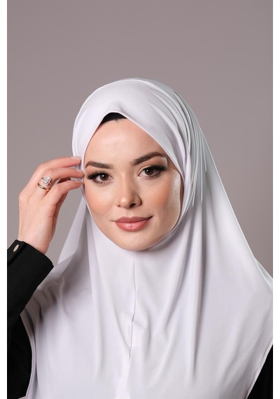 Hürrem Bone Beyaz Pratik Hazır Geçmeli Tesettür Eşarp Sandy Kumaş Düz Hijab 2308 42