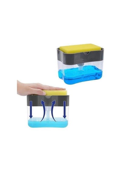 Zhltools İkisi Bir Arada Basmalı Pratik Sıvı Sabunluk Pompası Ve Bulaşık Yıkama Süngeri Haznesi Şeffaf