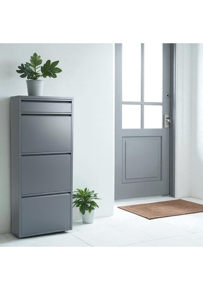 3+1 Raflı Metal Ayakkabı Dolabı Antrasit Kapı Önü Ayakkabılık 3+1 Raflı Metal Ayakkabı Dolabı Antrasit Kapı Önü Ayakkabılık