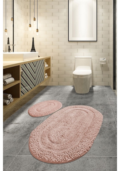 Macoroni Lila 2 Li Set Cotton Banyo Halısı Ekru
